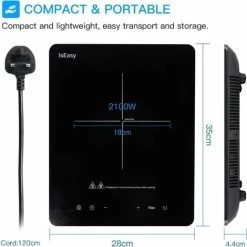 IsEasy Portable Induction Hob 2100W Single Cooking Zone Induction Cooker With 9 Power Levels Setting, 8-hours Timer, Sensor Touch Control, Safety Lock [Energy Class A+++] -Kitchen Supplies Discount Store 100028414 5