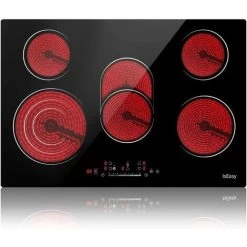 Ceramic Hob, 77cm, 8600W Built-in Electric Glass Ceramic Cooktop, IsEasy Built-in, Black Glass With 5 Cooking Zones, Touch Control, Child-safety Lock&Timer [Energy Class A+]