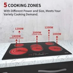 Ceramic Hob, 77cm, 8600W Built-in Electric Glass Ceramic Cooktop, IsEasy Built-in, Black Glass With 5 Cooking Zones, Touch Control, Child-safety Lock&Timer [Energy Class A+] -Kitchen Supplies Discount Store 100028418 3