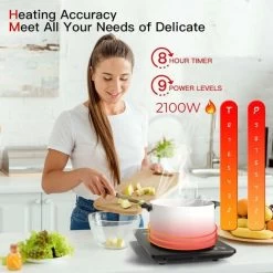 IsEasy Single Induction Cooker 2100W Portable Induction Hob With Slim Black Crystal Panel Body, Induction Plate With 9 Power Levels Setting, Max & Min Function, 8-hours Timer, Safety Lock 9 IsEasy Single Induction Cooker 2100W Portable Induction Hob With Slim Black Crystal Panel Body, Induction Plate With 9 Power Levels Setting, Max & Min Function, 8-hours Timer, Safety Lock -Kitchen Supplies Discount Store 100028462 3