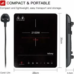 IsEasy Single Induction Cooker 2100W Portable Induction Hob With Slim Black Crystal Panel Body, Induction Plate With 9 Power Levels Setting, Max & Min Function, 8-hours Timer, Safety Lock 10 IsEasy Single Induction Cooker 2100W Portable Induction Hob With Slim Black Crystal Panel Body, Induction Plate With 9 Power Levels Setting, Max & Min Function, 8-hours Timer, Safety Lock -Kitchen Supplies Discount Store 100028462 4