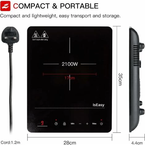 IsEasy Single Induction Cooker 2100W Portable Induction Hob With Slim Black Crystal Panel Body, Induction Plate With 9 Power Levels Setting, Max & Min Function, 8-hours Timer, Safety Lock 6 IsEasy Single Induction Cooker 2100W Portable Induction Hob With Slim Black Crystal Panel Body, Induction Plate With 9 Power Levels Setting, Max & Min Function, 8-hours Timer, Safety Lock - Image 4