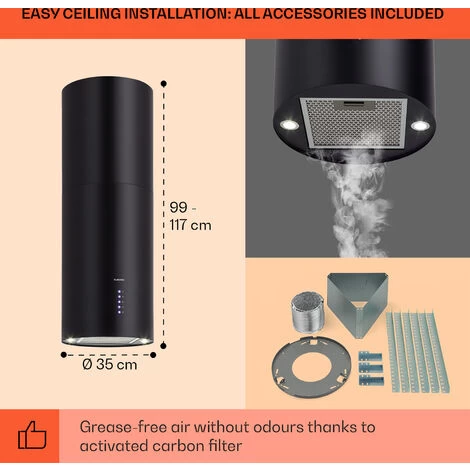 Klarstein Klarstein Beretta Island Cooker Extractor Hood Ø35cm Exhaust / Circulating Air 650m³ / H LED Black 7 Klarstein Klarstein Beretta Island Cooker Extractor Hood Ø35cm Exhaust / Circulating Air 650m³ / H LED Black - Image 5