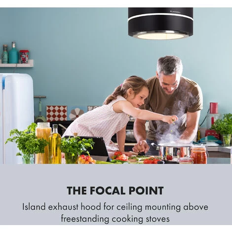 Klarstein Tron Ambience Island Cooker Extractor Hood Ø38cm Recirculation 540m³ / H LED Black 4 Klarstein Tron Ambience Island Cooker Extractor Hood Ø38cm Recirculation 540m³ / H LED Black - Image 2