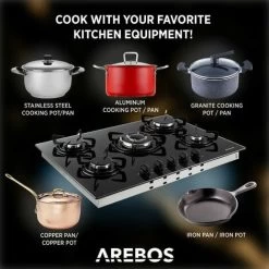 AREBOS Gas Hob 5 Burners Glass Ceramic Incl. Pot Rack & Ignition Fuse Autarkic Suitable For Natural Gas Or Propane Gas Gas Cooker Gas Cooker -Kitchen Supplies Discount Store 28597997 5