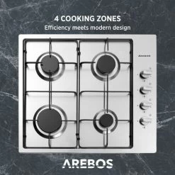 AREBOS Gas Stove 4 Flames Stainless Steel Incl. Grates & Safety Pilot Self-sufficient Suitable For Natural Gas And Propane Gas Gas Hob Gas Cooker -Kitchen Supplies Discount Store 28598145 4