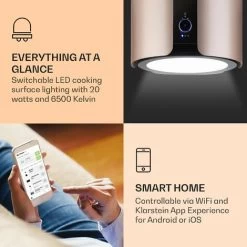 Klarstein Skyfall Smart, Island Extractor Hood, Ø45cm, Circulating Air, 402m³ / H, LED, Stainless Steel, Gold -Kitchen Supplies Discount Store 33504293 3