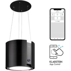 Klarstein Skyfall Smart, Island Extractor Hood, Ø45cm, Circulating Air, 402m³ / H, LED, Stainless Steel, Black