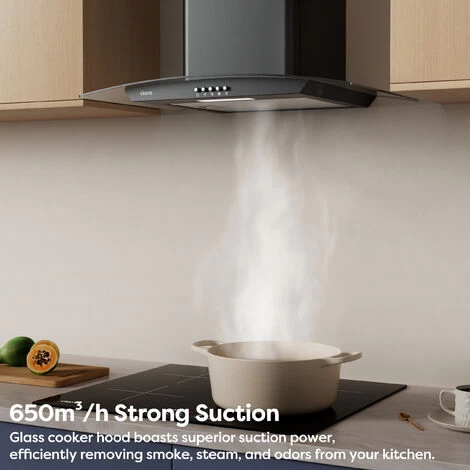 CIARRA 60cm Glass Cooker Hood With Carbon Filter 650m3/h Class A Curved Cooker Hood Black -506BK60 4 CIARRA 60cm Glass Cooker Hood With Carbon Filter 650m3/h Class A Curved Cooker Hood Black -506BK60 - Image 2