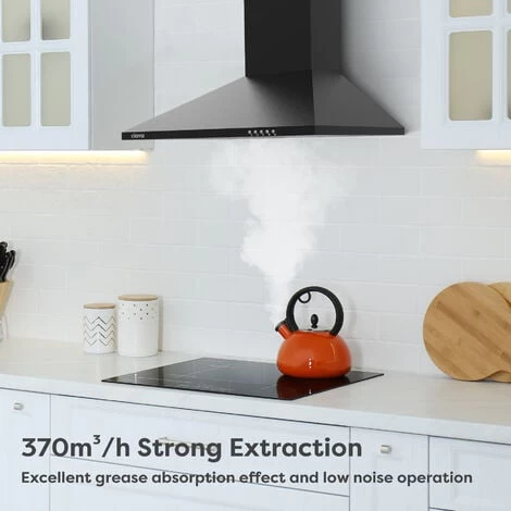 CIARRA 201BK60 Cooker Hood 60cm With Carbon Filters 370m3/h Class A Wall Mounted Extractor Hood - Black 4 CIARRA 201BK60 Cooker Hood 60cm With Carbon Filters 370m3/h Class A Wall Mounted Extractor Hood - Black - Image 2