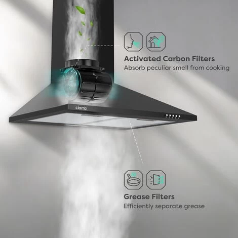 CIARRA 201BK60 Cooker Hood 60cm With Carbon Filters 370m3/h Class A Wall Mounted Extractor Hood - Black 6 CIARRA 201BK60 Cooker Hood 60cm With Carbon Filters 370m3/h Class A Wall Mounted Extractor Hood - Black - Image 4