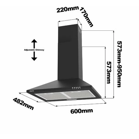 CIARRA 201BK60 Cooker Hood 60cm With Carbon Filters 370m3/h Class A Wall Mounted Extractor Hood - Black 7 CIARRA 201BK60 Cooker Hood 60cm With Carbon Filters 370m3/h Class A Wall Mounted Extractor Hood - Black - Image 5