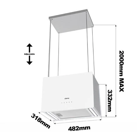 CIARRA 48cm Island Hood 700m3/h With 4-speed Extraction Class A++ Ceiling Hood-CD4850S 7 CIARRA 48cm Island Hood 700m3/h With 4-speed Extraction Class A++ Ceiling Hood-CD4850S - Image 5