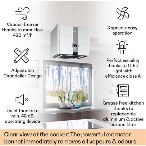 Klarstein Futurelight Smart Island Bonnet Recirculation 420m³/h LED Stainless Steel 4 Klarstein Futurelight Smart Island Bonnet Recirculation 420m³/h LED Stainless Steel - Image 2