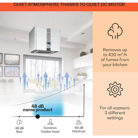 Klarstein Futurelight Smart Island Bonnet Recirculation 420m³/h LED Stainless Steel 5 Klarstein Futurelight Smart Island Bonnet Recirculation 420m³/h LED Stainless Steel - Image 3