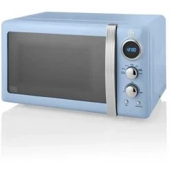 Swan Retro 800W LED Digital Microwave Blue
