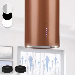 Klarstein Beretta, Island Extractor Hood, Ø 35 Cm, Exhaust / Circulating Air, 650m³ / H, LED, Copper