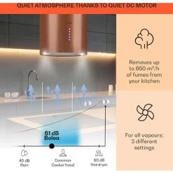 Klarstein Beretta, Island Extractor Hood, Ø 35 Cm, Exhaust / Circulating Air, 650m³ / H, LED, Copper -Kitchen Supplies Discount Store 56581942 3