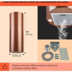 Klarstein Beretta, Island Extractor Hood, Ø 35 Cm, Exhaust / Circulating Air, 650m³ / H, LED, Copper -Kitchen Supplies Discount Store 56581942 5