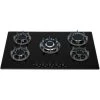 SIA BGH90BL 90cm Black 5 Burner Gas On Glass Hob Cast Iron Supports LPG Kit