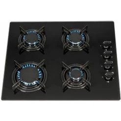 SIA GHG612BL 60cm Black 4 Burner Gas On Glass Hob With Enamel Pan Stands & FFD