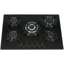 SIA GHG713BL 70cm Black 5 Burner Gas On Glass Hob With Enamel Pan Stands & FFD