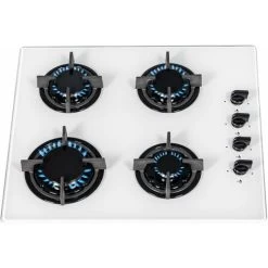 SIA GHG602WH 60cm White 4 Burner Gas On Glass Hob With Cast Iron Pan Stands