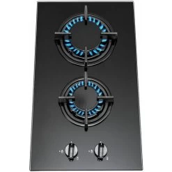 SIA GHG301BL 30cm Black 2 Burner Gas On Glass Domino Hob & Cast Iron Stands