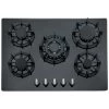 SIA R8 70cm Black 5 Burner Gas On Glass Hob With Cast Iron Pan Stands