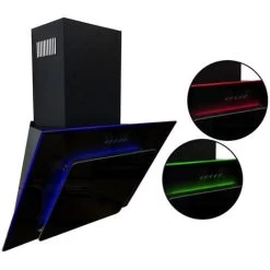 SIA AGE91BL 90cm Black 3 Colour LED Edge Lit Angled Glass Cooker Hood Extractor