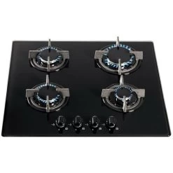 SIA GHG603BL 60cm Black 4 Burner Gas On Glass Hob With Cast Iron Pan Stands