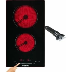 AREBOS Glass Ceramic Hob 3000 W 2 Hobs 30cm Autarkic With Sensor Touch Child Safety Lock Overheating Protection Auto Switch-off