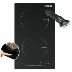 AREBOS Induction Hob 3000W 2 Hobs 30 Cm Autarkic With Sensor Touch Timer Child Safety Overheating Protection Auto Switch-off
