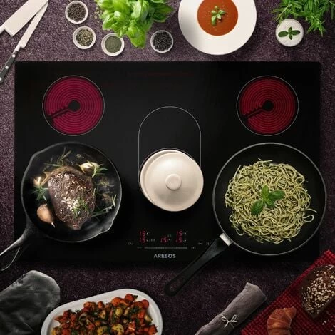 AREBOS Glass Ceramic Hob 8500 W 5 Hobs 77cm Autarkic Incl. Dual Cooking Zone And Roasting Zone With Sensor Touch Child Safety Overheating Protection Auto Switch-off 4 AREBOS Glass Ceramic Hob 8500 W 5 Hobs 77cm Autarkic Incl. Dual Cooking Zone And Roasting Zone With Sensor Touch Child Safety Overheating Protection Auto Switch-off - Image 2