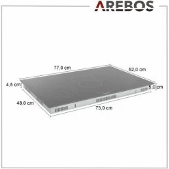 AREBOS Glass Ceramic Hob 8500 W 5 Hobs 77cm Autarkic Incl. Dual Cooking Zone And Roasting Zone With Sensor Touch Child Safety Overheating Protection Auto Switch-off 11 AREBOS Glass Ceramic Hob 8500 W 5 Hobs 77cm Autarkic Incl. Dual Cooking Zone And Roasting Zone With Sensor Touch Child Safety Overheating Protection Auto Switch-off -Kitchen Supplies Discount Store 66651845 5