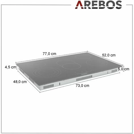 AREBOS Glass Ceramic Hob 8500 W 5 Hobs 77cm Autarkic Incl. Dual Cooking Zone And Roasting Zone With Sensor Touch Child Safety Overheating Protection Auto Switch-off 7 AREBOS Glass Ceramic Hob 8500 W 5 Hobs 77cm Autarkic Incl. Dual Cooking Zone And Roasting Zone With Sensor Touch Child Safety Overheating Protection Auto Switch-off - Image 5