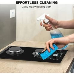 Built-in 2 Burner Gas Hob, Black Glass Gas Cooktop, Cooker With FFD And Cast Iron Pan Supports [Energy Class A+] Thermomate GHBG302 -Kitchen Supplies Discount Store 71426696 4