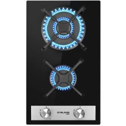 Built-in 2 Burners Gas Hob, Black Tempered Glass Gas Cooktop, NG/LPG Convertible Gasland Chef GH30BF