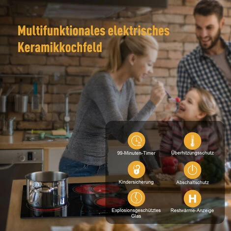 Built-in Ceramic Hob, 4 Zones Electric Cooktop In Black, 6600W Total Output, With Dual & Oval Zone Touch Control Timer Child Lock Gasland Chef CH604BF 5 Built-in Ceramic Hob, 4 Zones Electric Cooktop In Black, 6600W Total Output, With Dual & Oval Zone Touch Control Timer Child Lock Gasland Chef CH604BF - Image 3