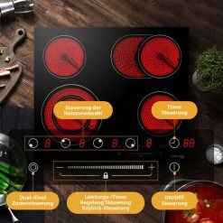 Built-in Ceramic Hob, 4 Zones Electric Cooktop In Black, 6600W Total Output, With Dual & Oval Zone Touch Control Timer Child Lock Gasland Chef CH604BF 10 Built-in Ceramic Hob, 4 Zones Electric Cooktop In Black, 6600W Total Output, With Dual & Oval Zone Touch Control Timer Child Lock Gasland Chef CH604BF -Kitchen Supplies Discount Store 71426699 4