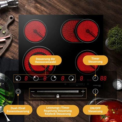 Built-in Ceramic Hob, 4 Zones Electric Cooktop In Black, 6600W Total Output, With Dual & Oval Zone Touch Control Timer Child Lock Gasland Chef CH604BF 6 Built-in Ceramic Hob, 4 Zones Electric Cooktop In Black, 6600W Total Output, With Dual & Oval Zone Touch Control Timer Child Lock Gasland Chef CH604BF - Image 4
