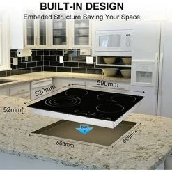 Ceramic Hob Built-in, Black Glass Electric Cooktop, 4 Zones Cooker Touch Controls With STOP+GO Function, Timer & Child Lock, 6.7kW [Energy Class A+] Thermomate CHTB604 -Kitchen Supplies Discount Store 71426704 5