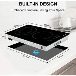 Ceramic Hob, 30cm Built-in 2 Zones Electric Cooktop Black Glass Cooker With Touch Controls & Timer, 3200W [Energy Class A+] Thermomate CHTB302 -Kitchen Supplies Discount Store 71426708 5