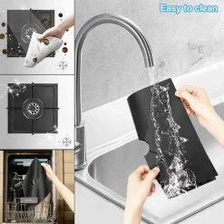 4Pcs Gas Hob Protector Teflon Silver Hob Gas Protector Gas Stove Protector Gas Stove Gas Burner Protector Non-stick Corrosion Protector (Black 2727cm) -Kitchen Supplies Discount Store 71973326 5