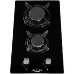 NOXTON Built-in 30cm 2 Burner Gas Hob Domino Black Glass Cooker With LPG Kit &FFD [Energy Class A+]