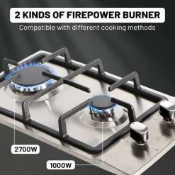 NOXTON Built-in 2 Burner Gas Cooker, Stainless Steel Gas Hob With Plug, Cast Iron Pan Support, Flame Out Protection, NG/LPG Kit -Kitchen Supplies Discount Store 72566706 3