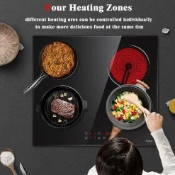Electric Hob 4 Zone Ceramic Hob 60 Cm With Touch Control 6000W 9 Power Levels Safety Lock Auto Switch Off Safety Residual Heat Indicator Hard Wire, No Plug Included -Kitchen Supplies Discount Store 72566707 5