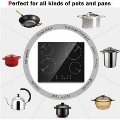 Ceramic Hob, Karinear 60cm Built-in 4 Zones Electric Hob With Touch Control 6000W, Hard Wired, No Plug Included -Kitchen Supplies Discount Store 72566708 5