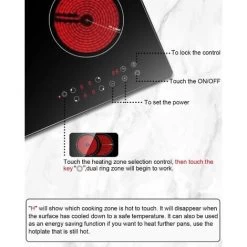 Karinear Ceramic Hob, 60cm Built-in 4 Zones Electric Cooktop With Dual Oval Zone 6600W, Hard Wired, No Plug Included -Kitchen Supplies Discount Store 72566712 3