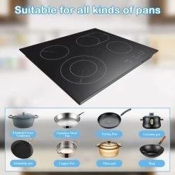 Karinear Ceramic Hob, 60cm Built-in 4 Zones Electric Cooktop With Dual Oval Zone 6600W, Hard Wired, No Plug Included -Kitchen Supplies Discount Store 72566712 4